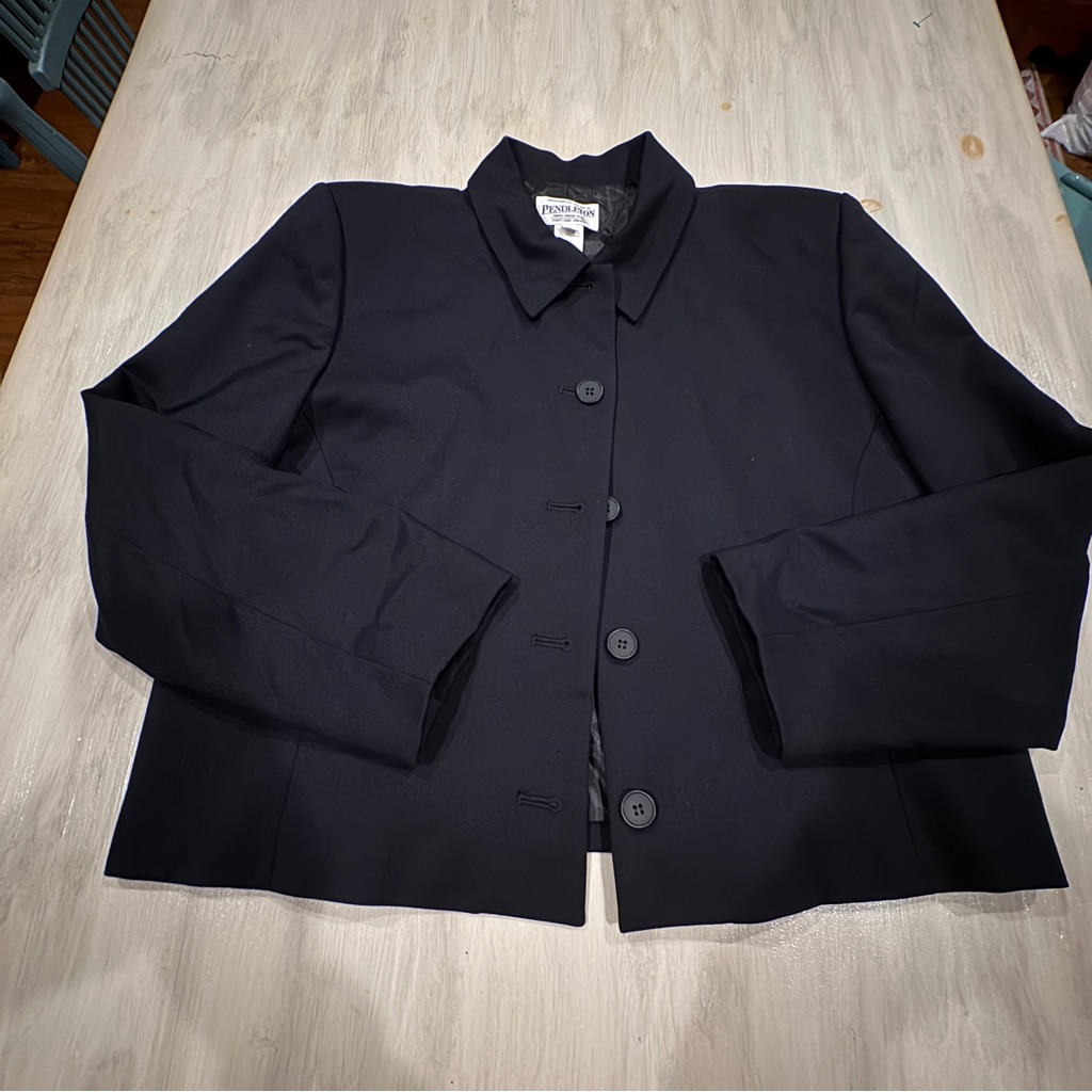 Pendleton Black Womens 100% Wool Blazer 14 Shoulder Pads Cropped